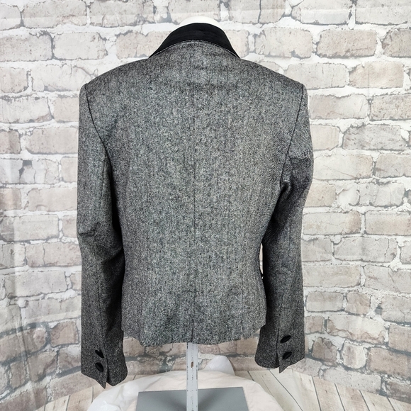 Vintage Louben Wool Tweed Blazer Velvet Accents Black White Size 10 - Picture 8 of 13